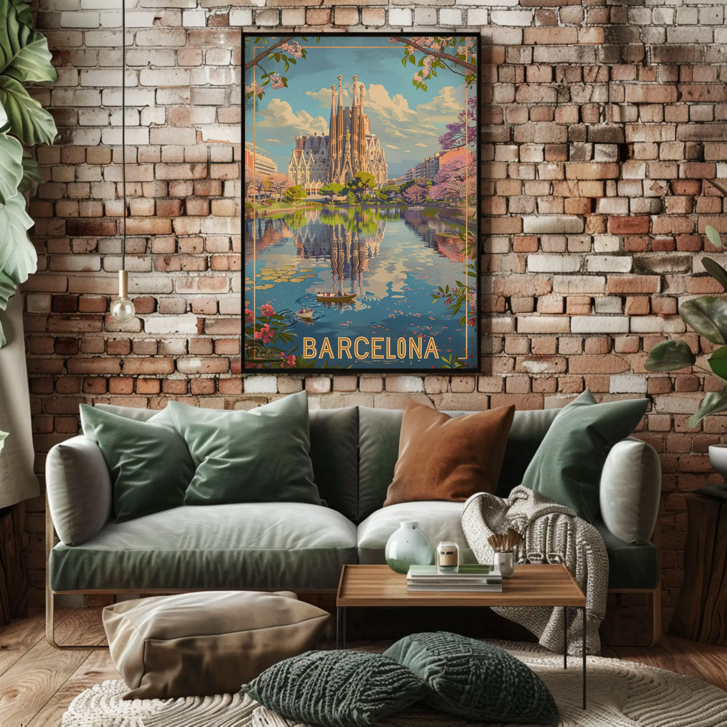 Barcelona Sagrada Familia Reflection Spring Travel Poster