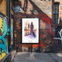 Prague's Charles Bridge Watercolor Urban or Cityscape Poster PosterGoat