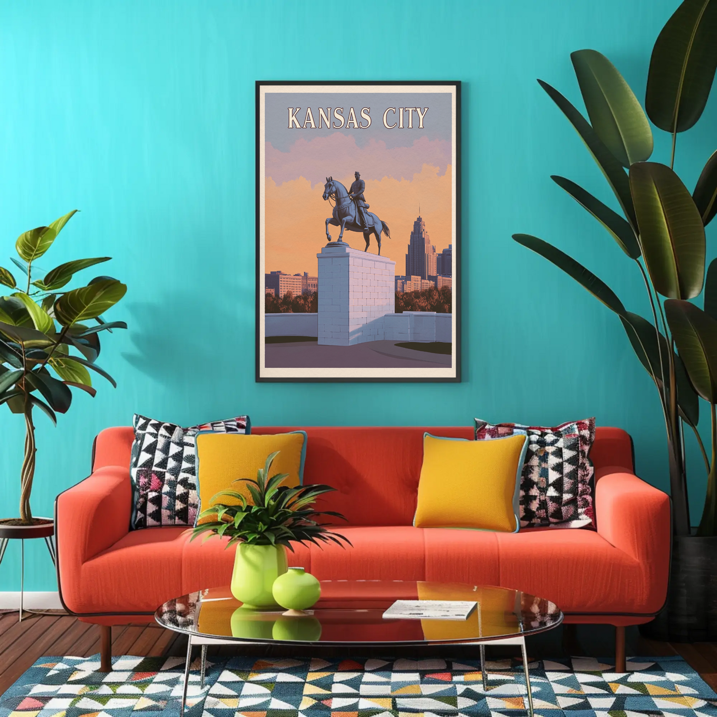 Kansas City Vintage Poster Sunset Statue