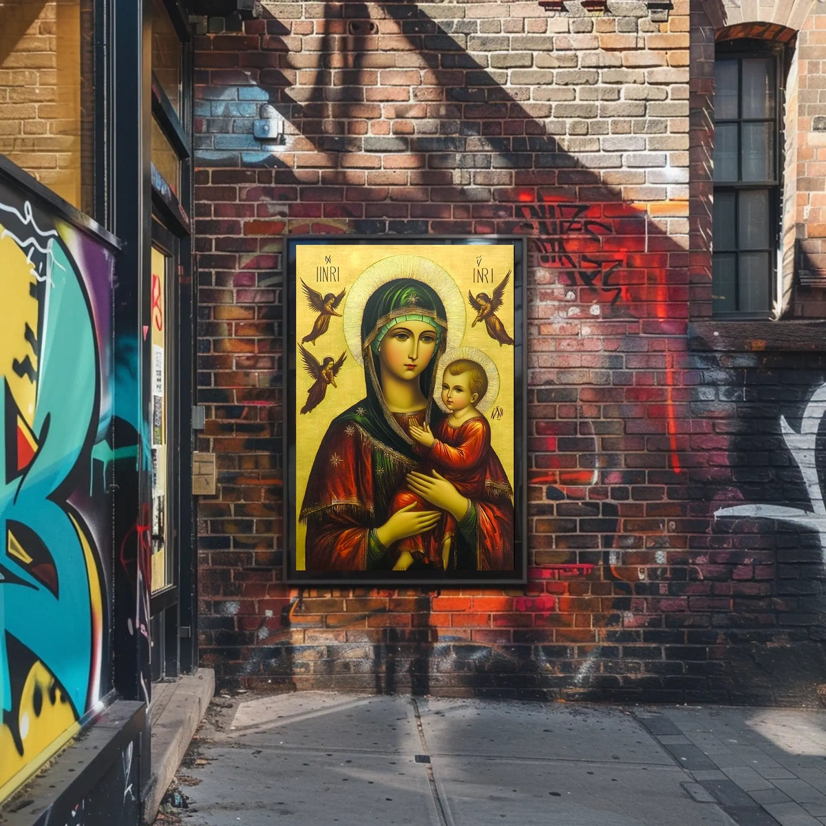 Virgin Mary and Baby Jesus with Angels Poster
