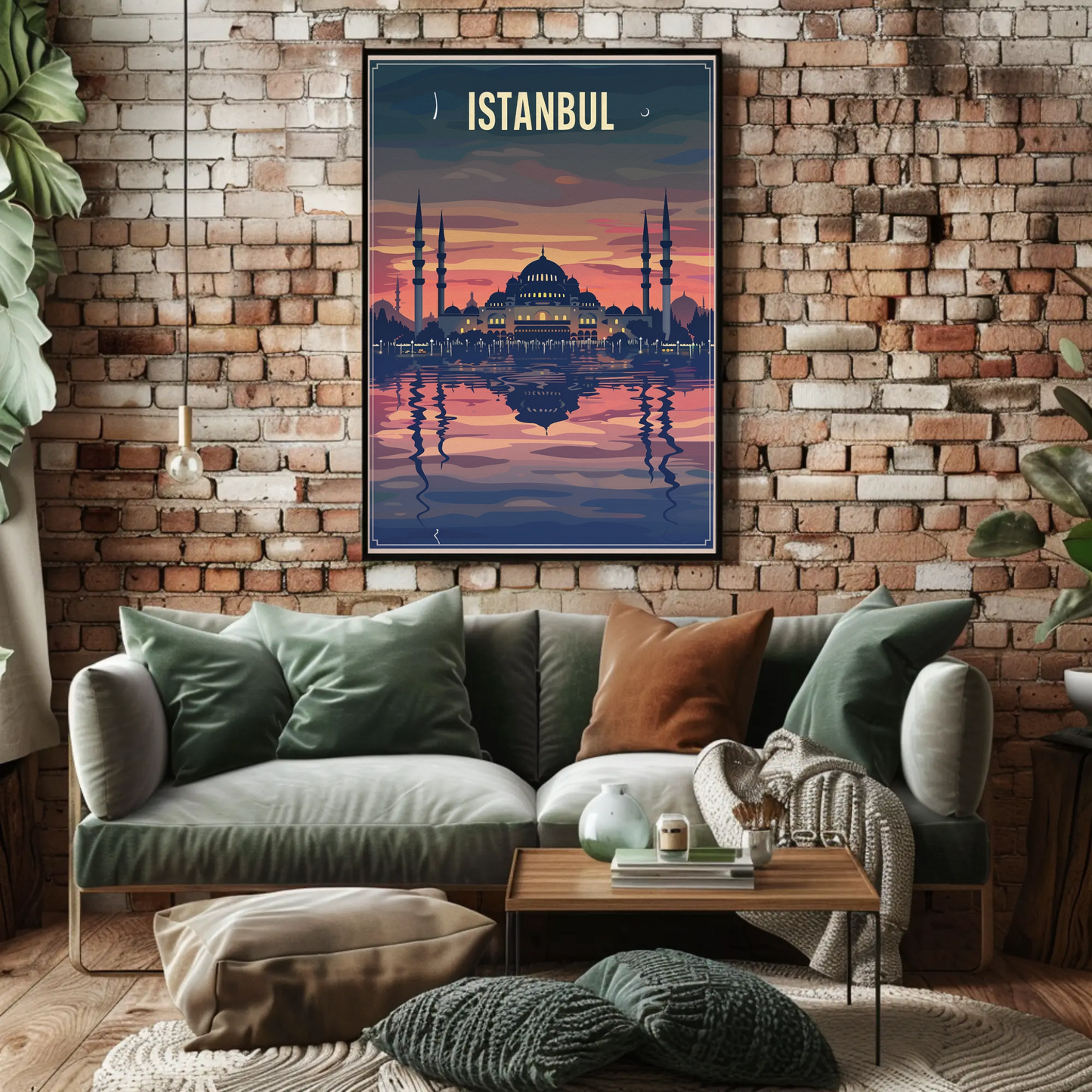 Istanbul Mosque Reflections Golden Twilight Water Travel Poster