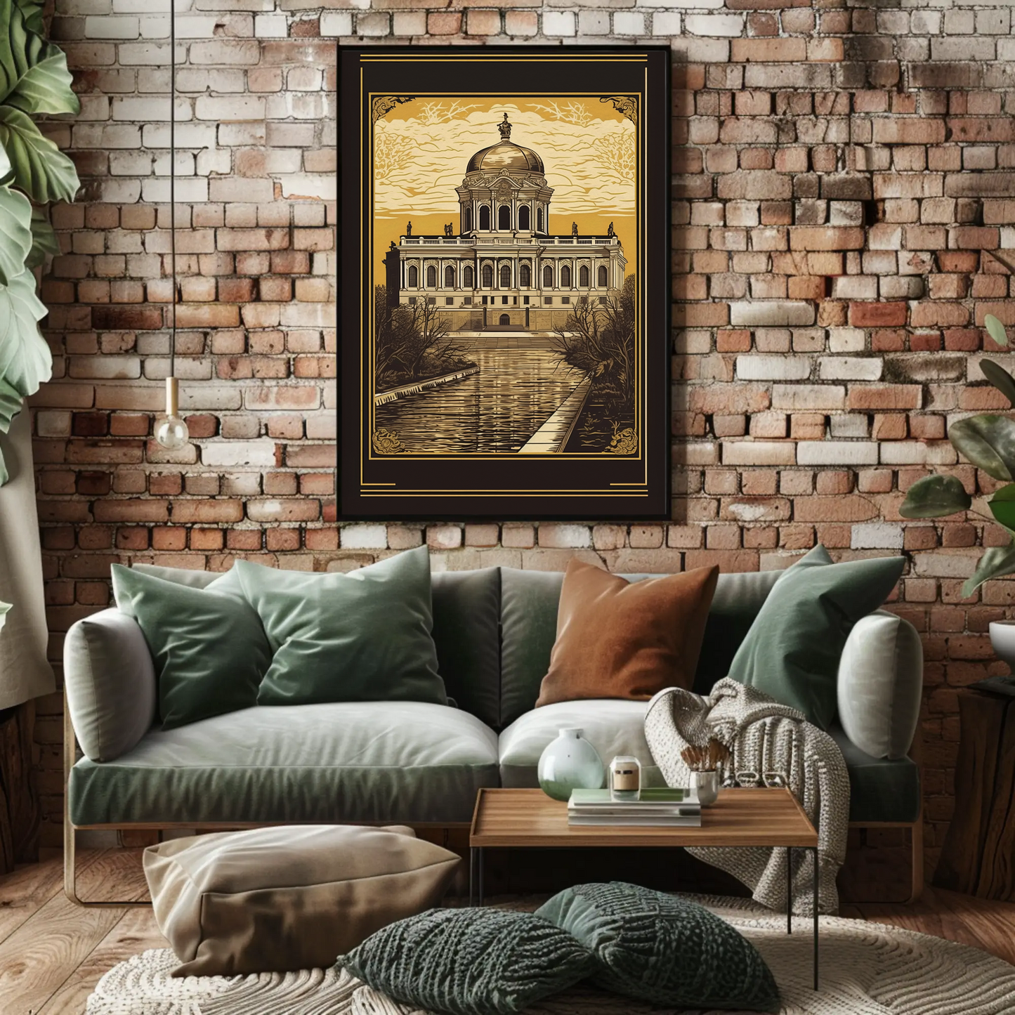 Baroque Palace Reflection Canal Scene Travel Poster