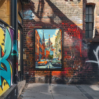 Moscow Retro Street Scene with St. Basil's Cathedral