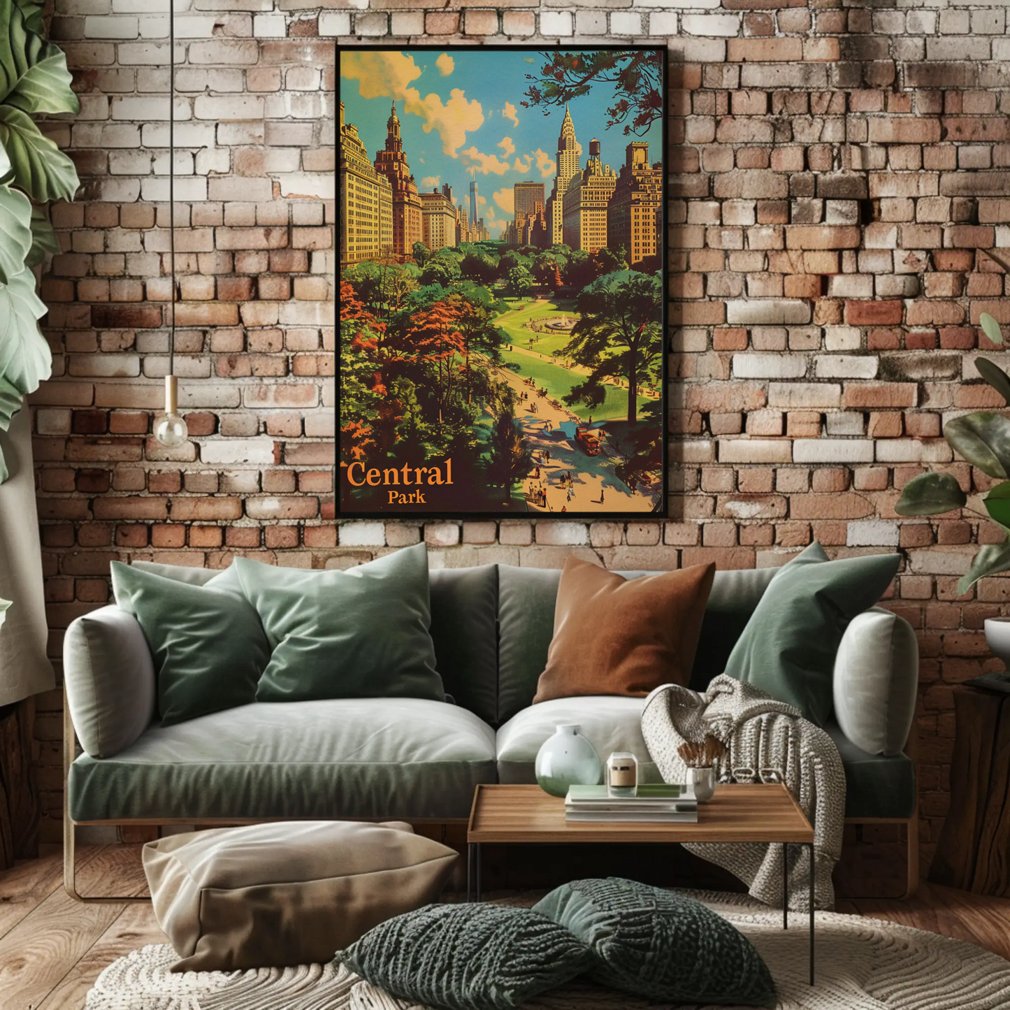 Central Park New York City Vintage Green Retreat Travel Poster