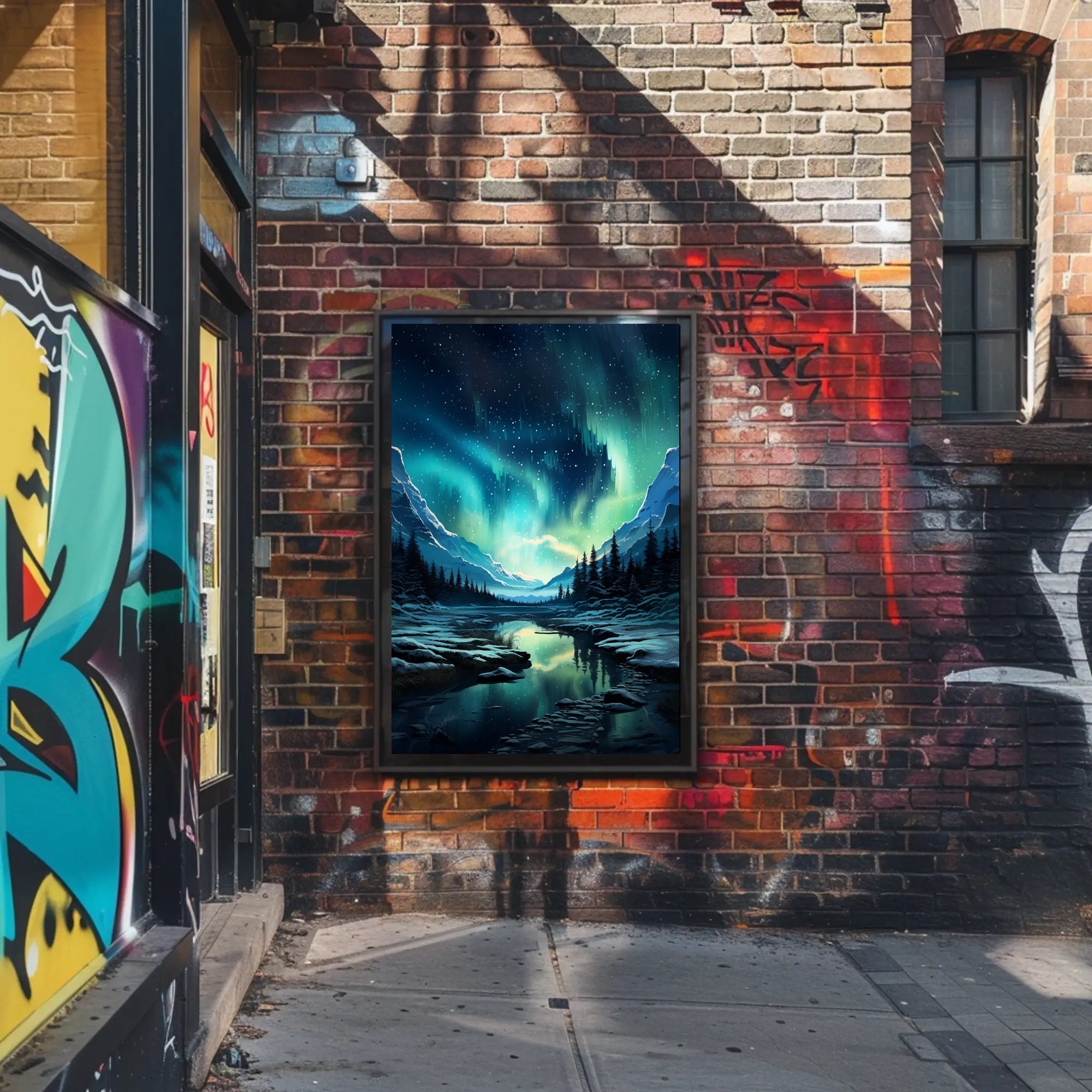 Aurora Borealis Over Snowy Mountains Poster