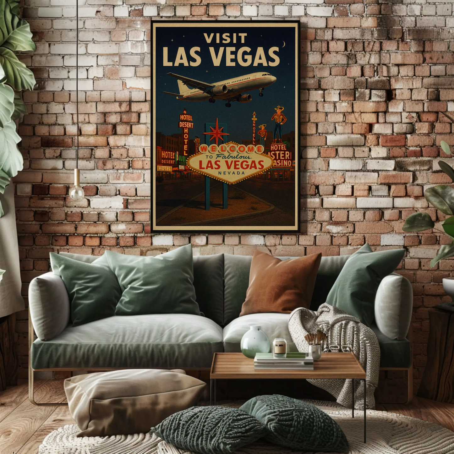 Visit Las Vegas Plane Neon Signs Nightlife Poster
