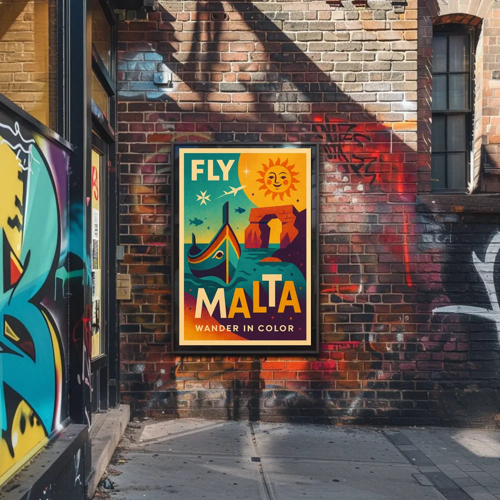 FLY MALTA Vibrant Retro Travel Adventure Poster PosterGoat