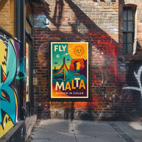 FLY MALTA Vibrant Retro Travel Adventure Poster PosterGoat