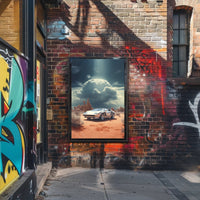 Retro Sports Car Desert Scene Art Poster