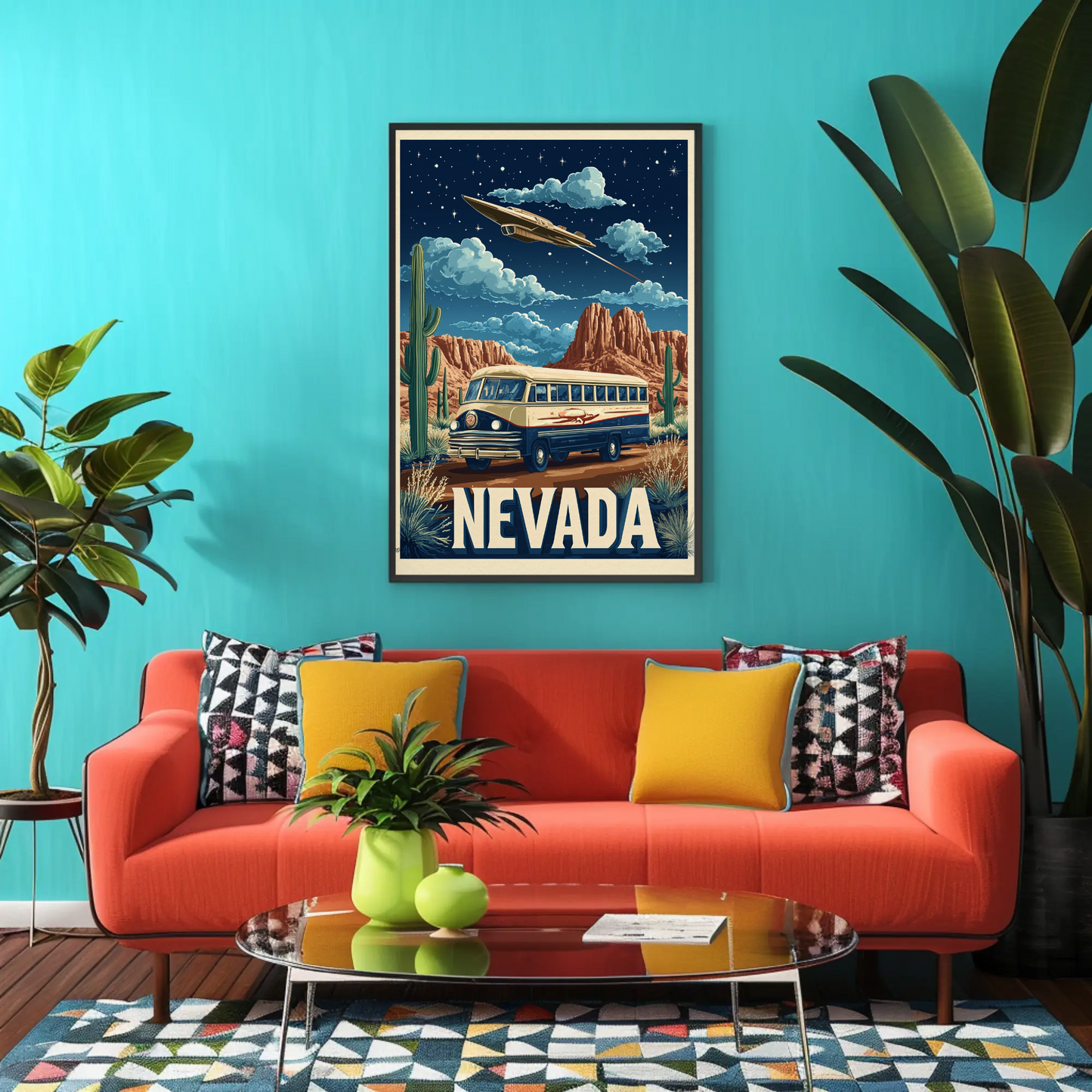 Vintage Poster Nevada Desert Bus UFO
