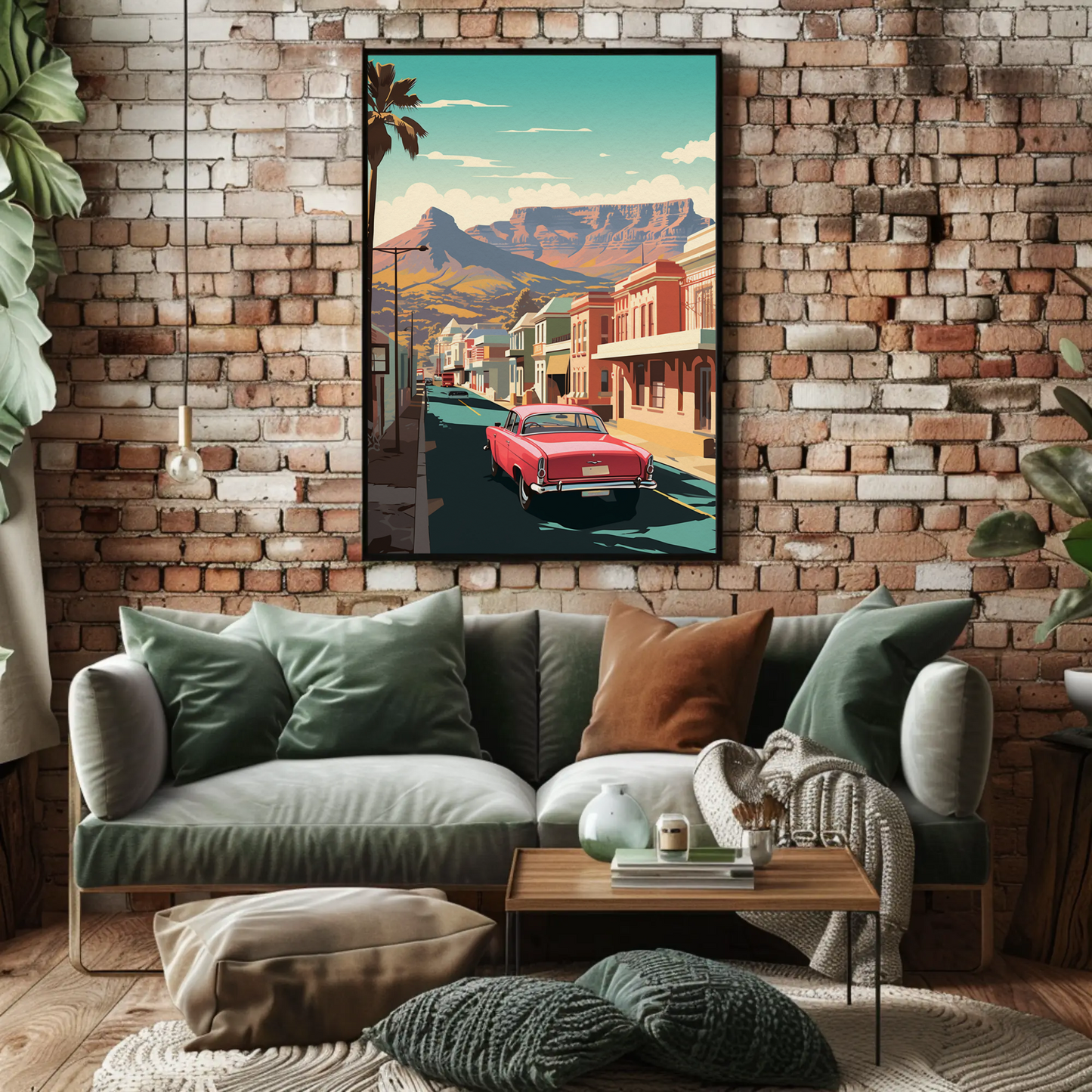 Cape Town Retro Car Colorful Buildings Scenic Travel Poster