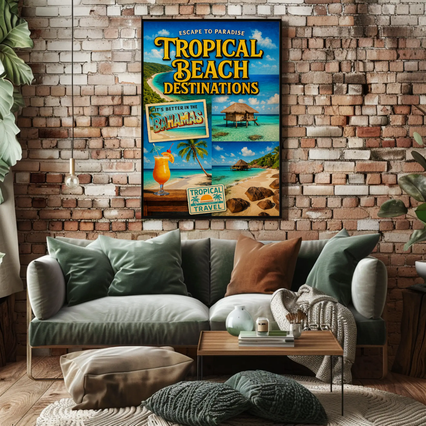 Bahamas Tropical Beach Paradise With Collage Travel Poster