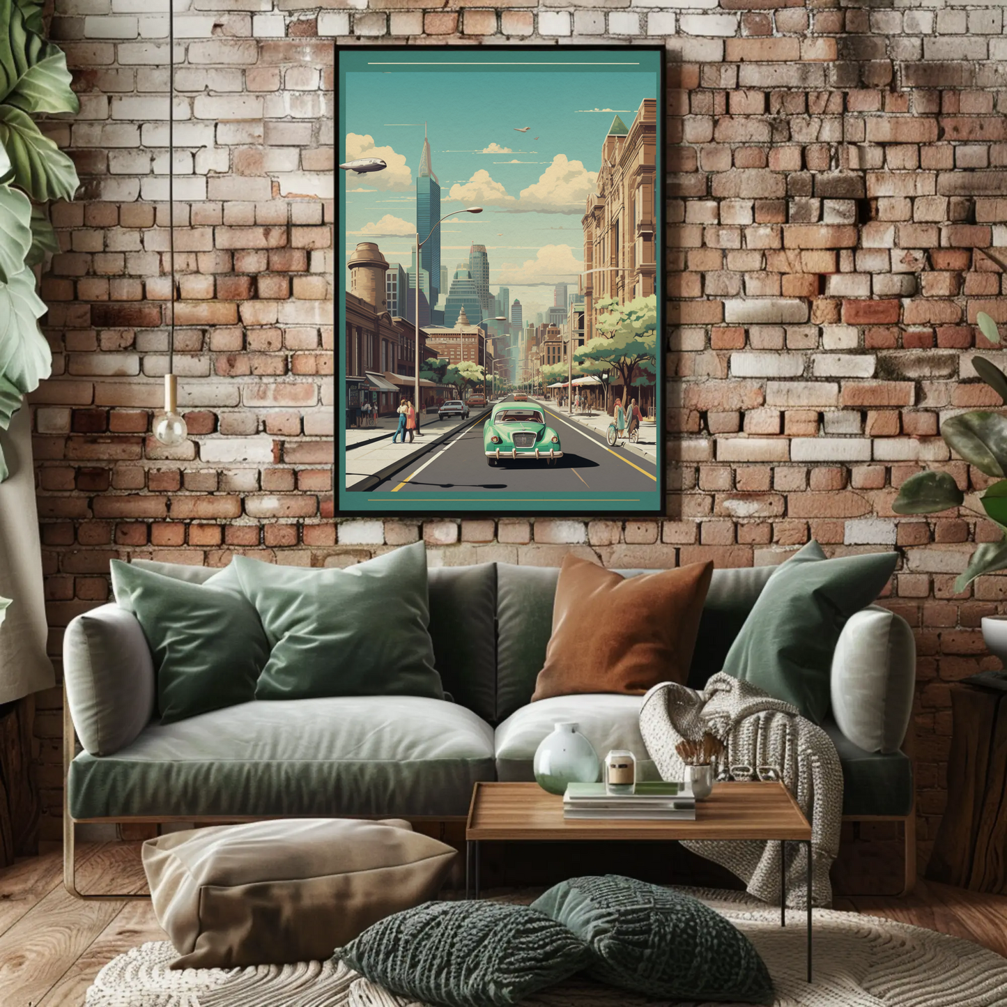 Modern Metropolis City Street Vintage Style Travel Poster