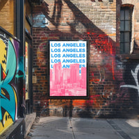 Los Angeles Skyline Repeated Text Dynamic Travel Poster PosterGoat