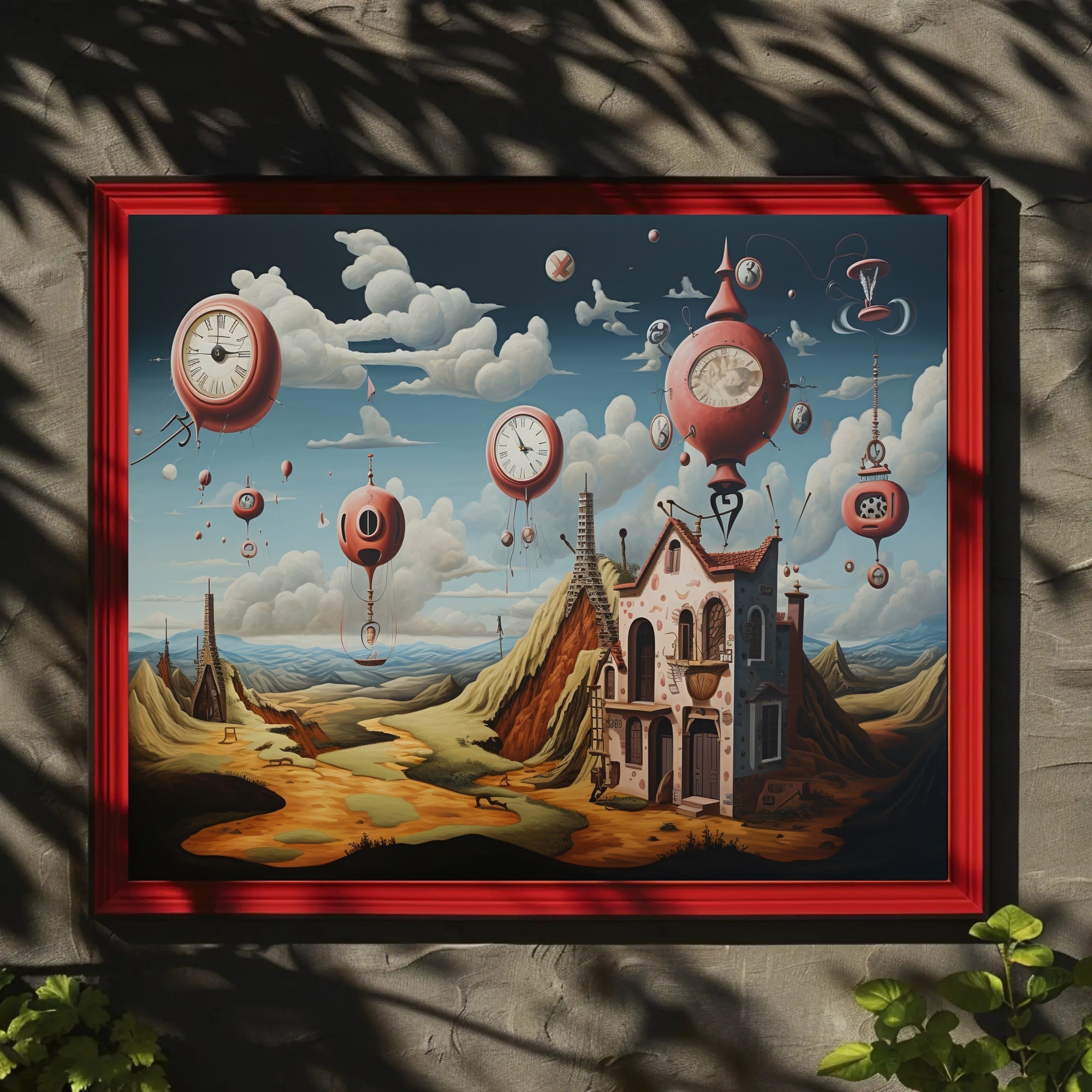 Surreal Dreamscape with Floating Clocks Fantasy Poster