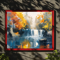 Serene Autumn Waterfall Impressionist Landscape Art Poster