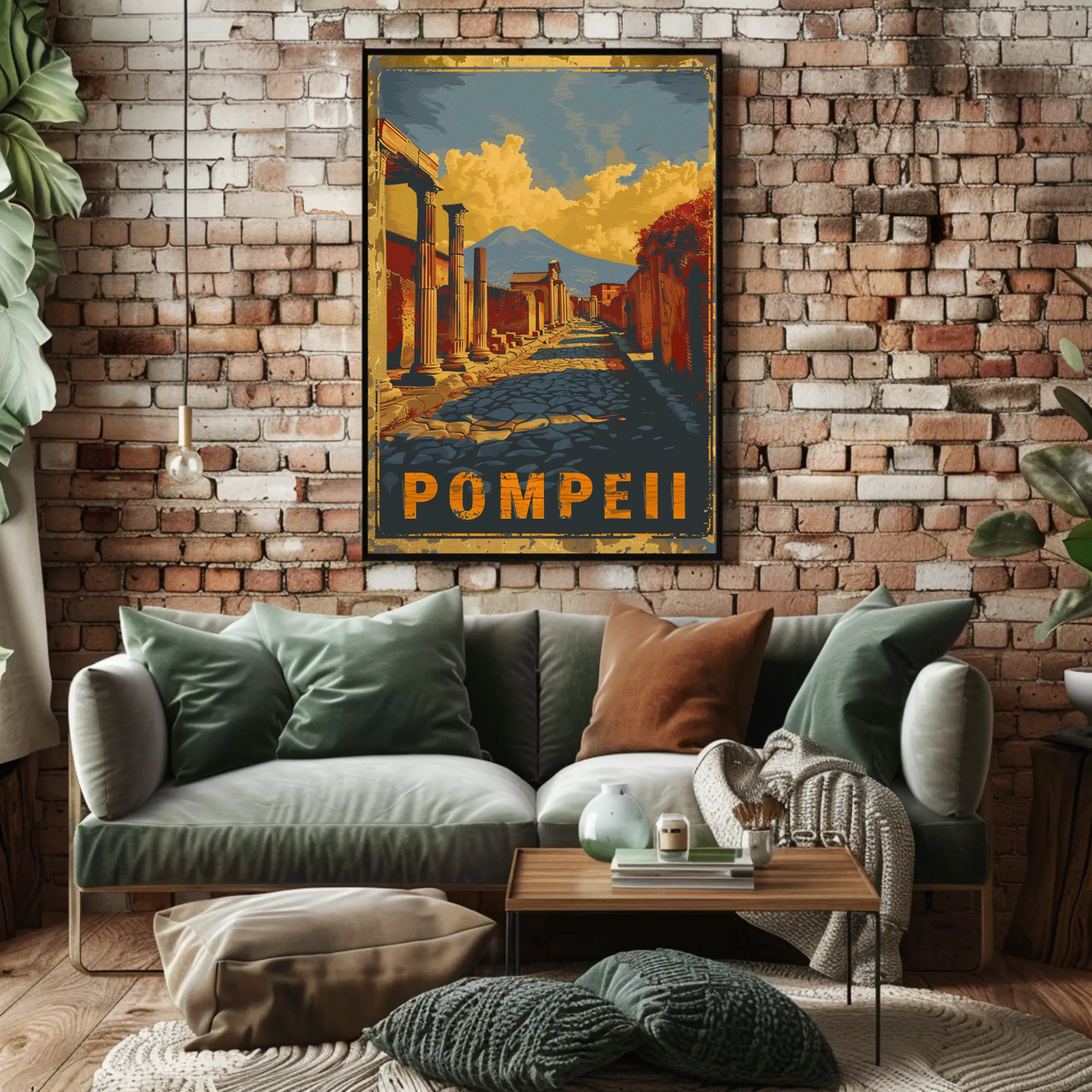 Pompeii Ancient Ruins and Mount Vesuvius Travel Poster