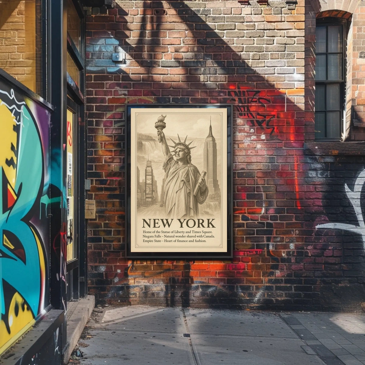 New York City Iconic Landmarks Poster Vintage Wall Art