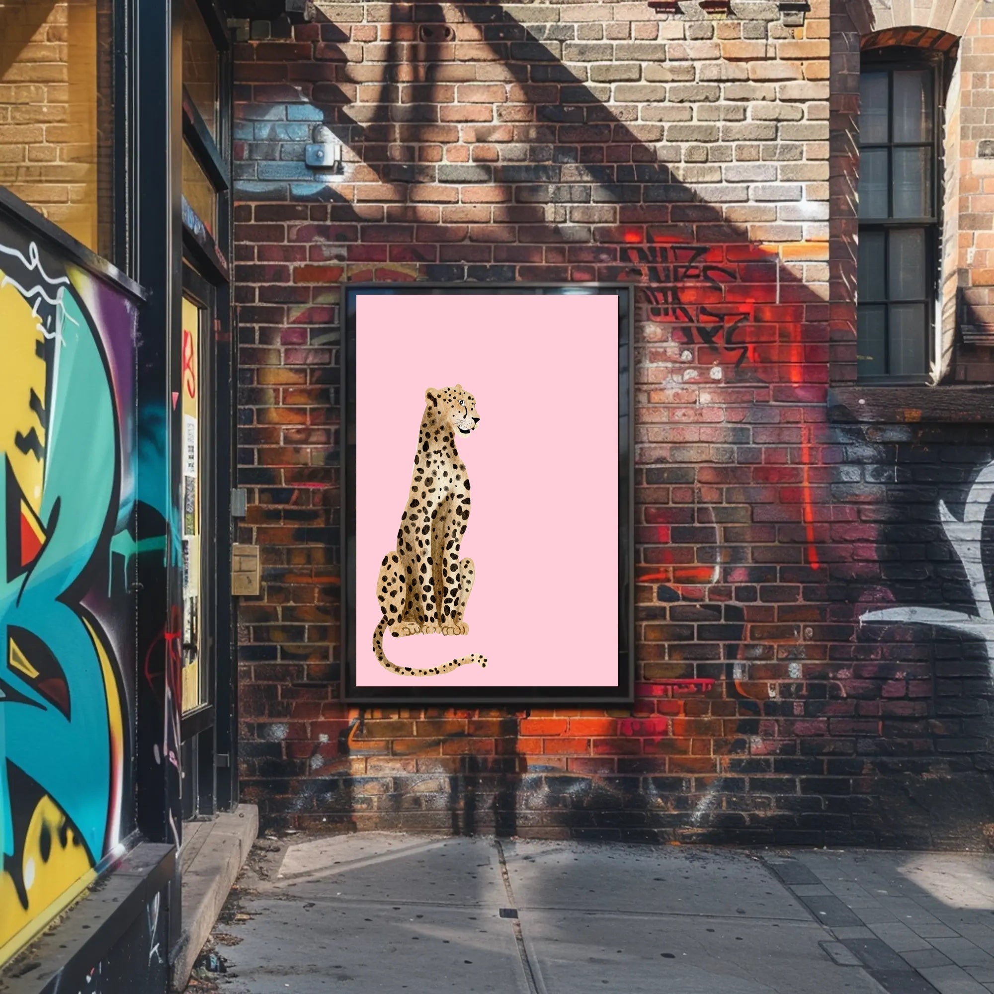Leopard Against Pink Background Animal Poster PosterGoat