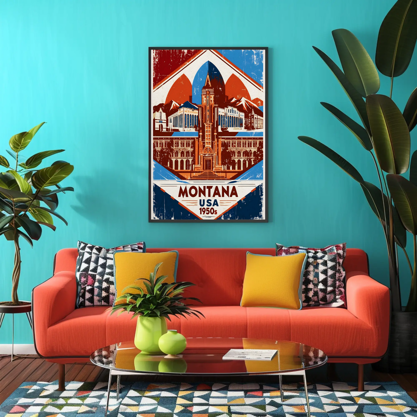 Montana USA 1950s Mountain Capitol Vintage Travel Poster