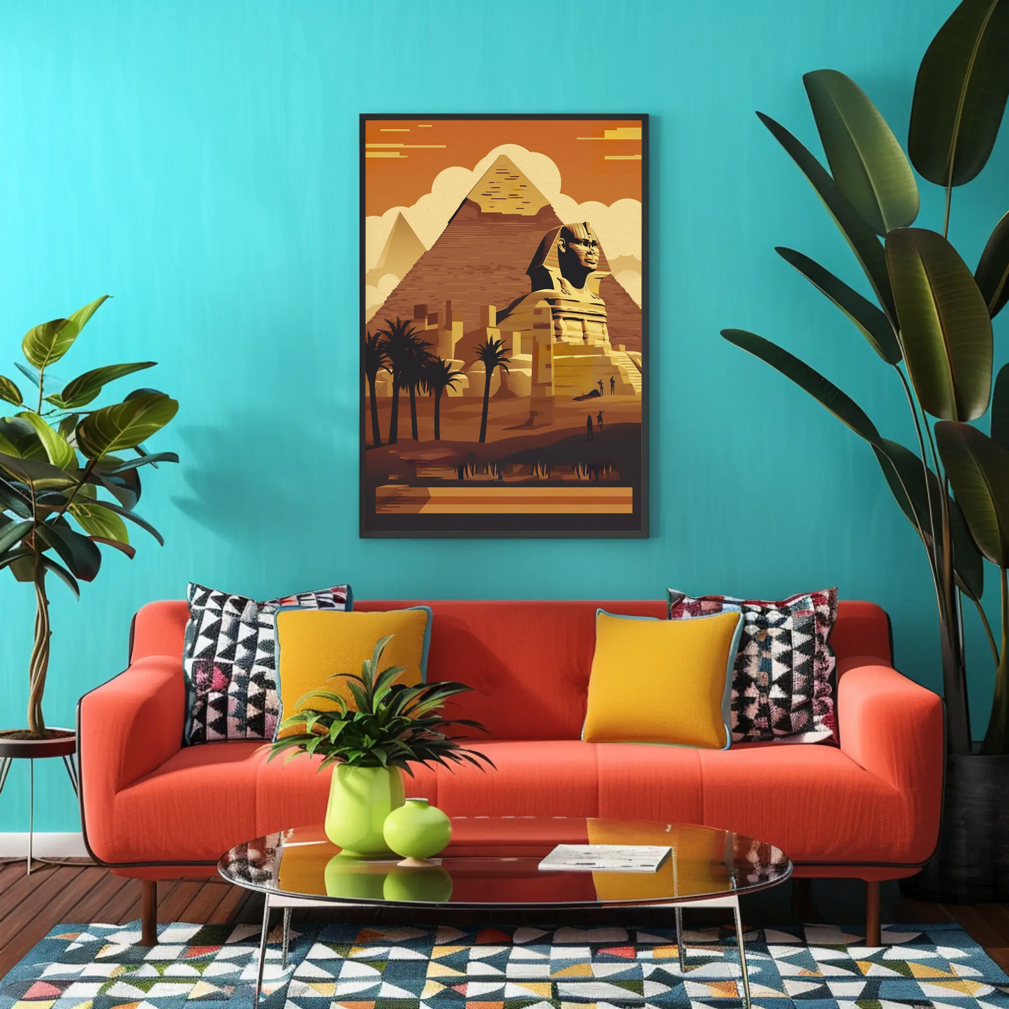 Sphinx Pyramid Desert Sunset View Vintage Travel Poster