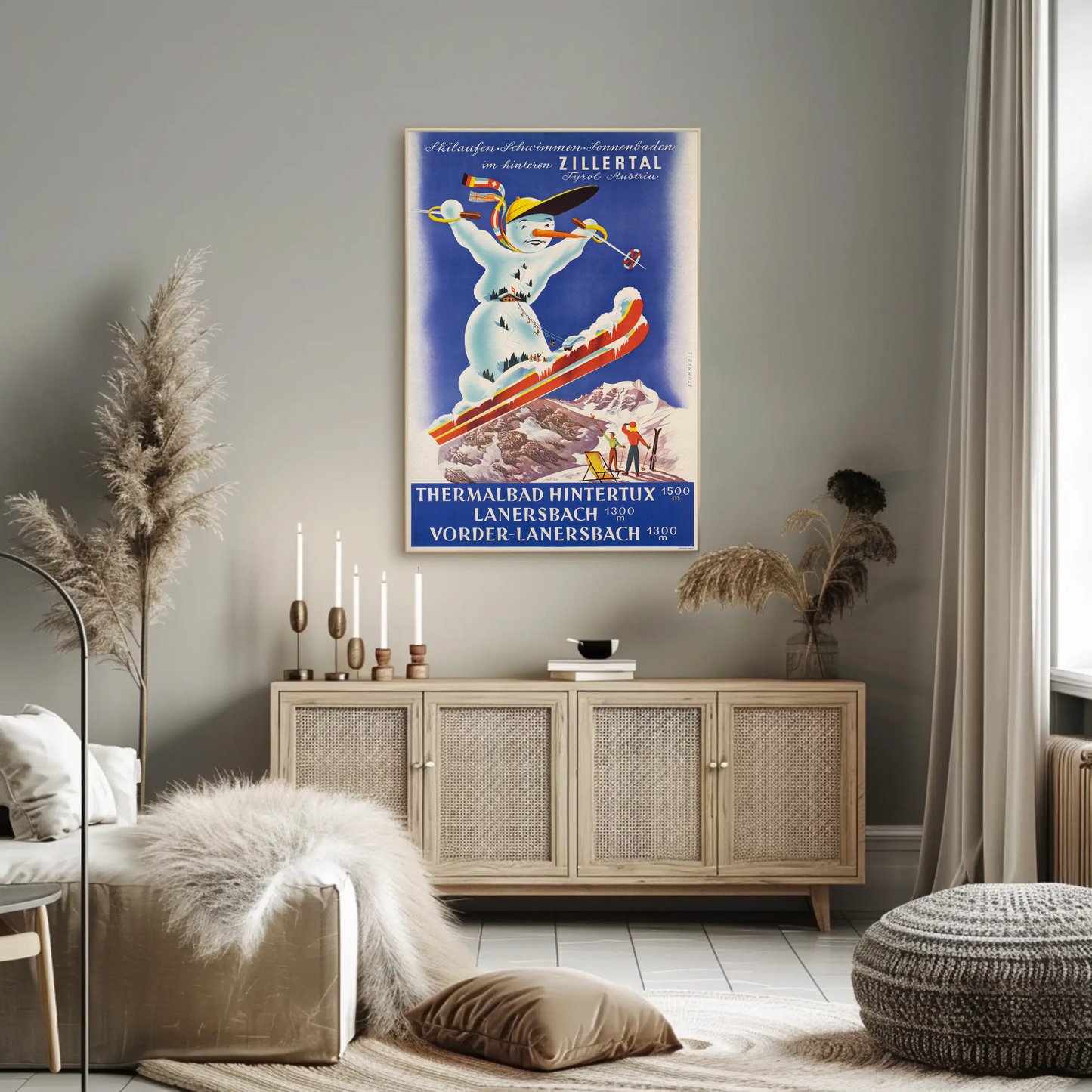 Austria Zillertal Thermalbad Hintertux Lanersbach 1955 Poster