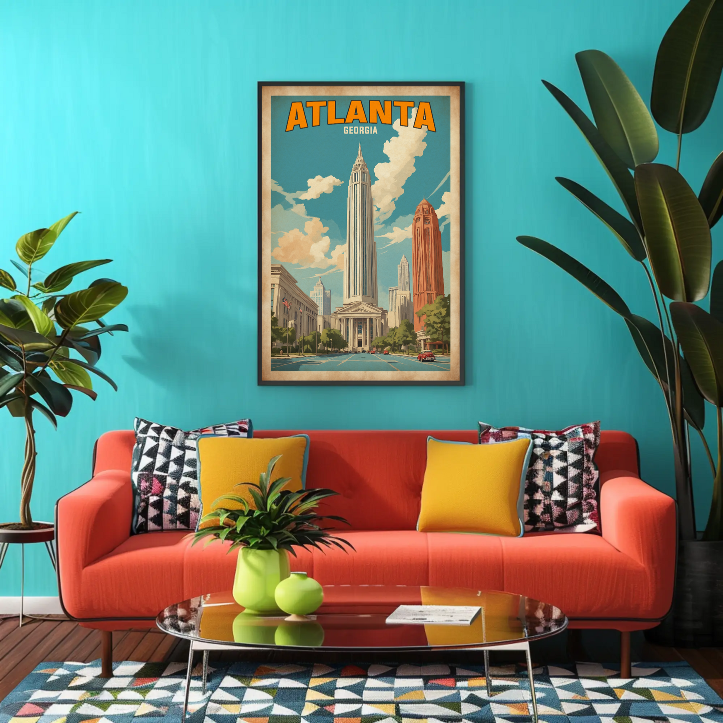 Atlanta Georgia Skyscraper Skyline Vintage Travel Poster