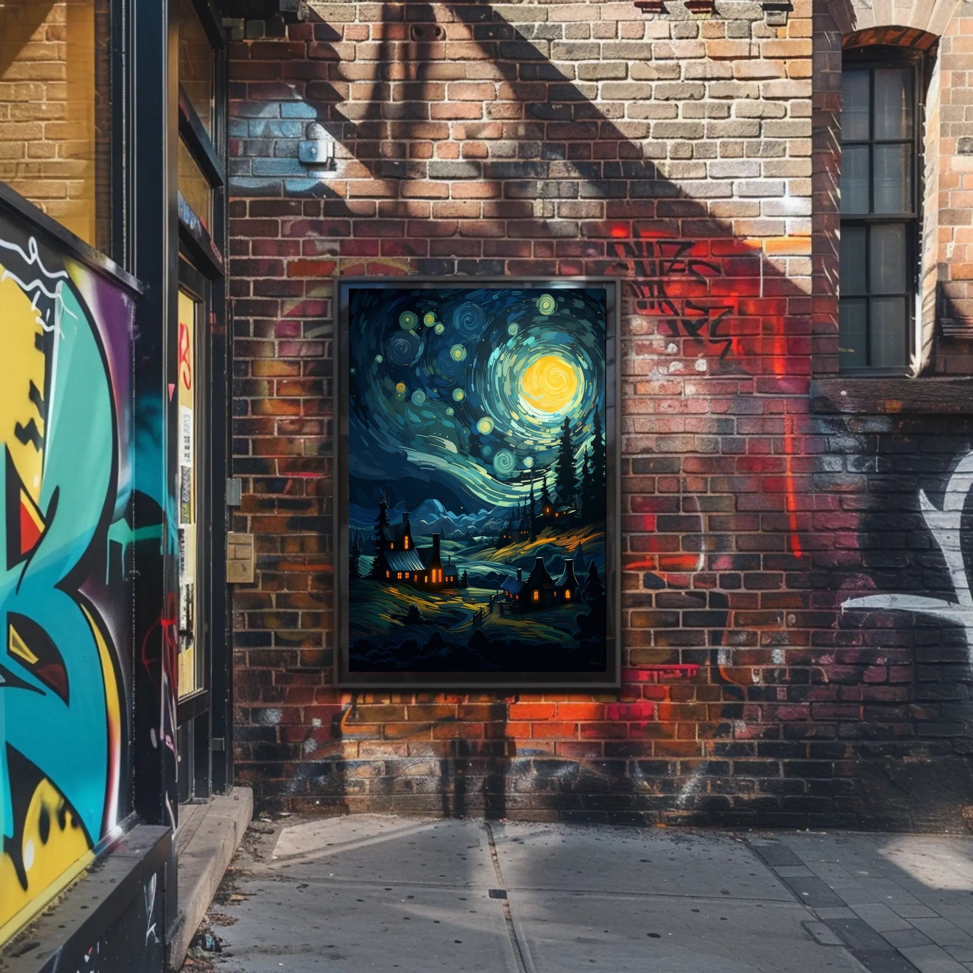 Starry Night Village Poster