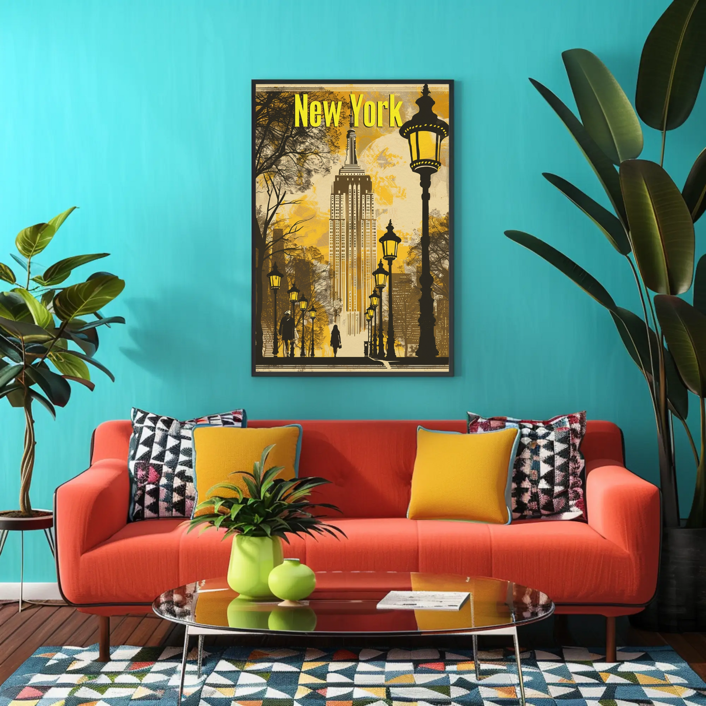 New York Yellow Lights Empire Autumn Vintage Travel Poster