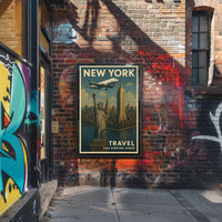 New York City Skyline Poster Vintage Travel Wall Art