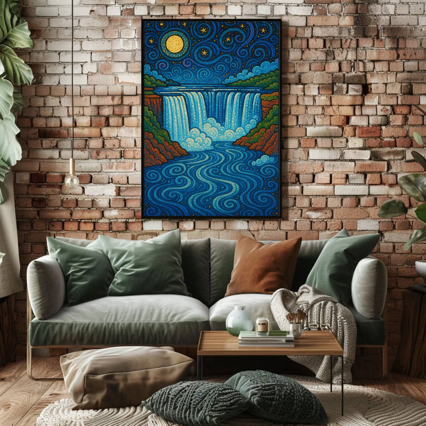 Starry Waterfall Night Moon Swirling Travel Poster
