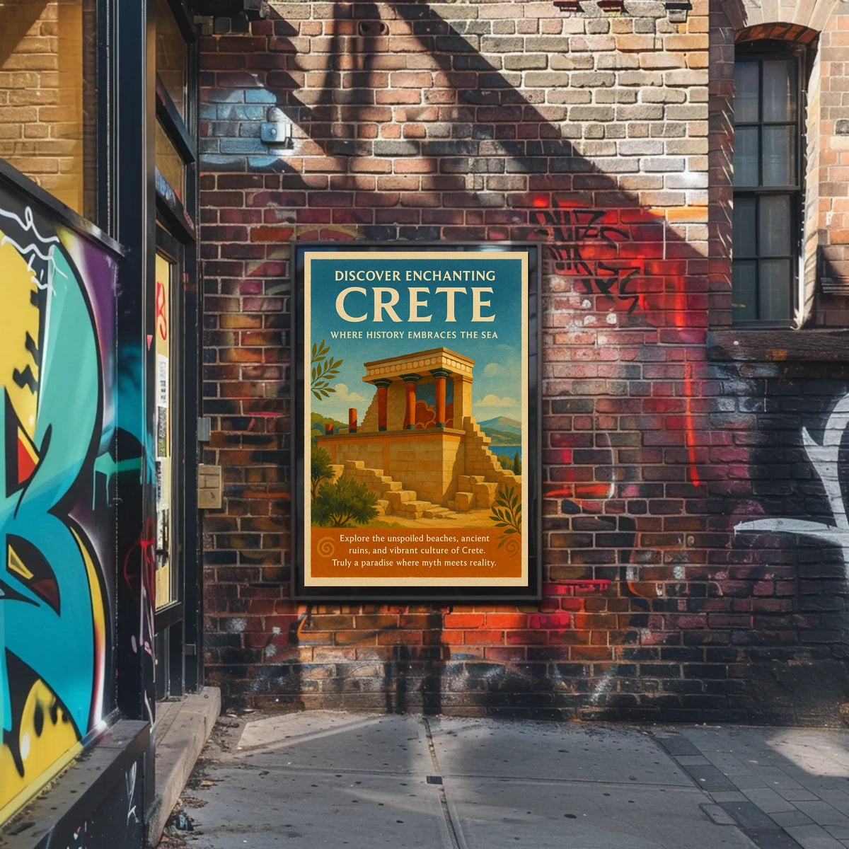 Crete Ancient Ruins Vintage Illustration Travel Poster