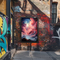 Dreamlike Dual-Moon Landscape Futuristic Sci-Fi Poster