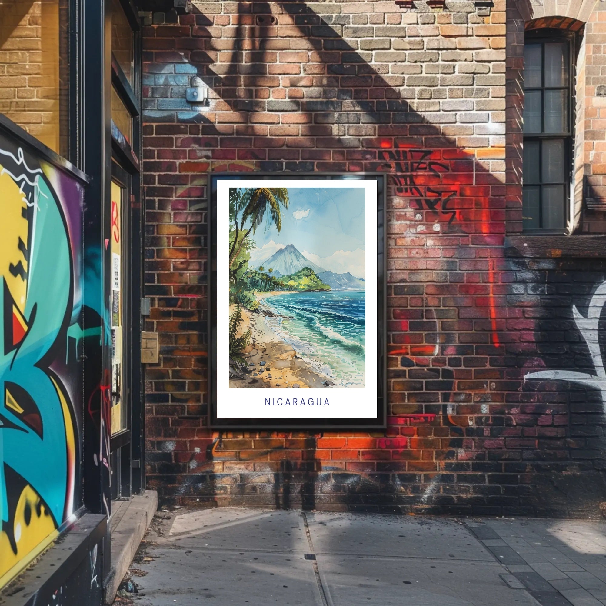 Nicaragua Coastal Paradise: Tropical Watercolor Travel Poster PosterGoat