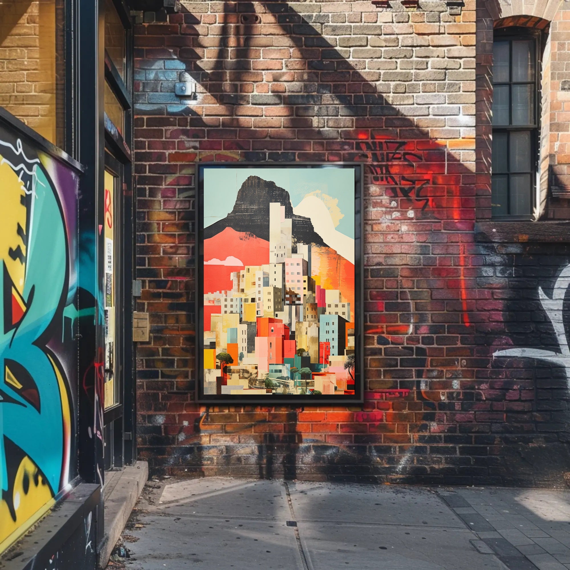 Vibrant Abstract Cityscape with Mountains Artistic Poster