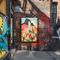 Vibrant Abstract Cityscape with Mountains Artistic Poster