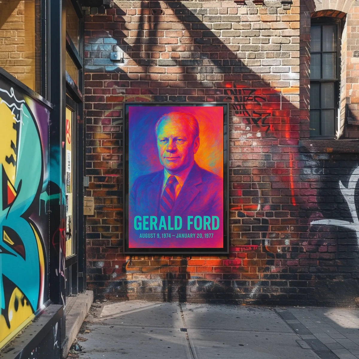 Gerald Ford 38th President of the United States Neon Gradient Overlay Poster