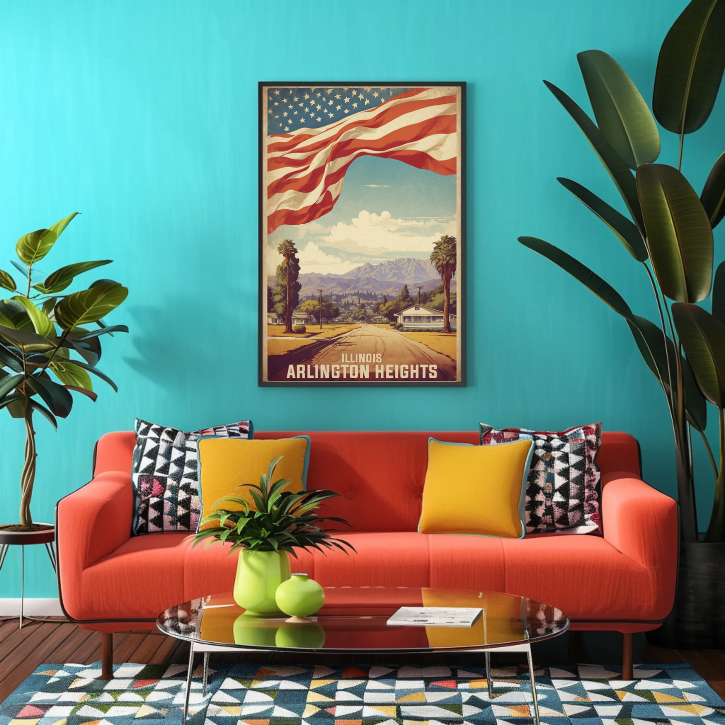 Arlington Heights Illinois Neighborhood View Vintage Travel Poster