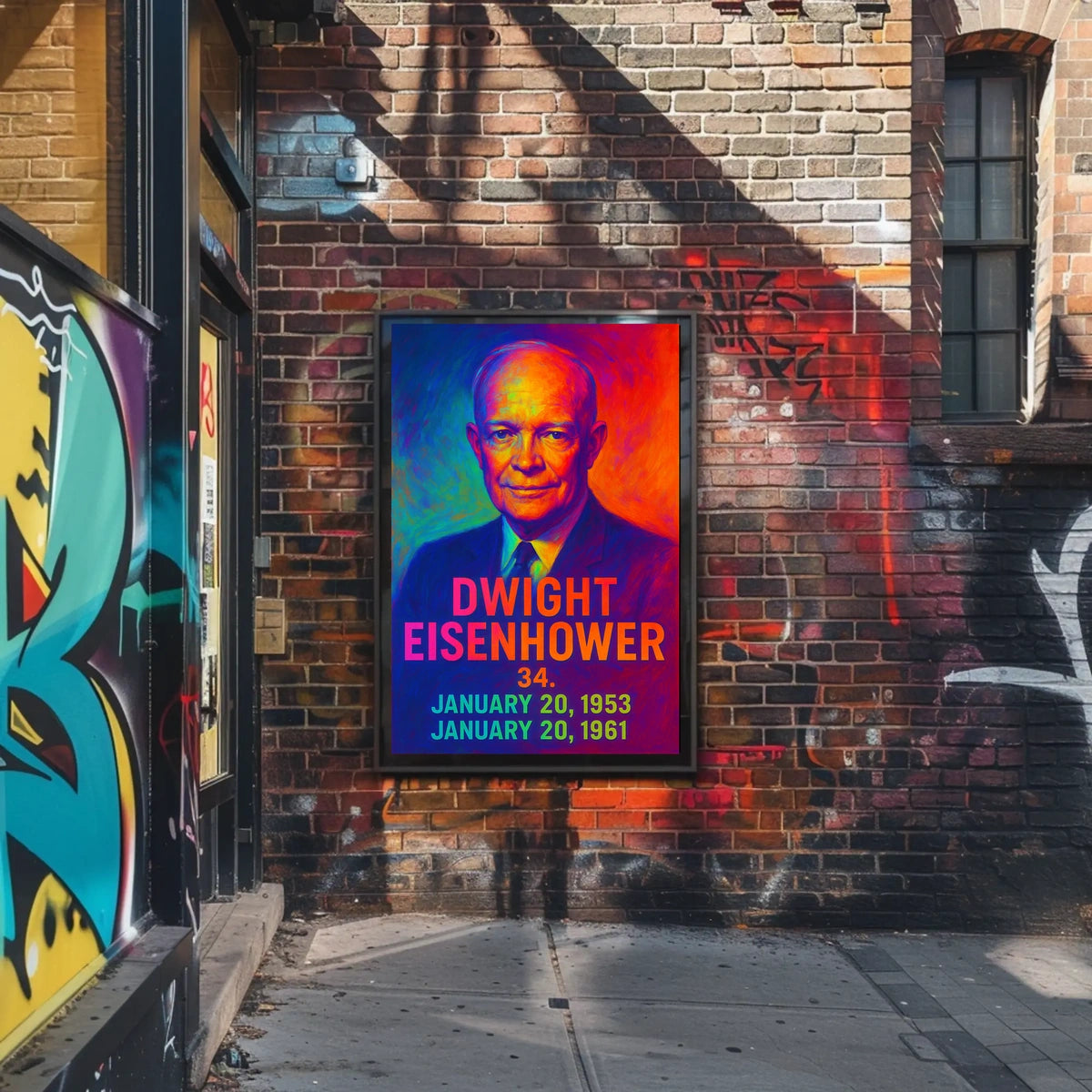 Dwight D. Eisenhower 34th President of the United States Neon Gradient Overlay Poster