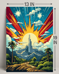 Celestial Sunrise Over Mountains Poster