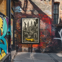 New York City Taxi Scene Poster Vintage Wall Art