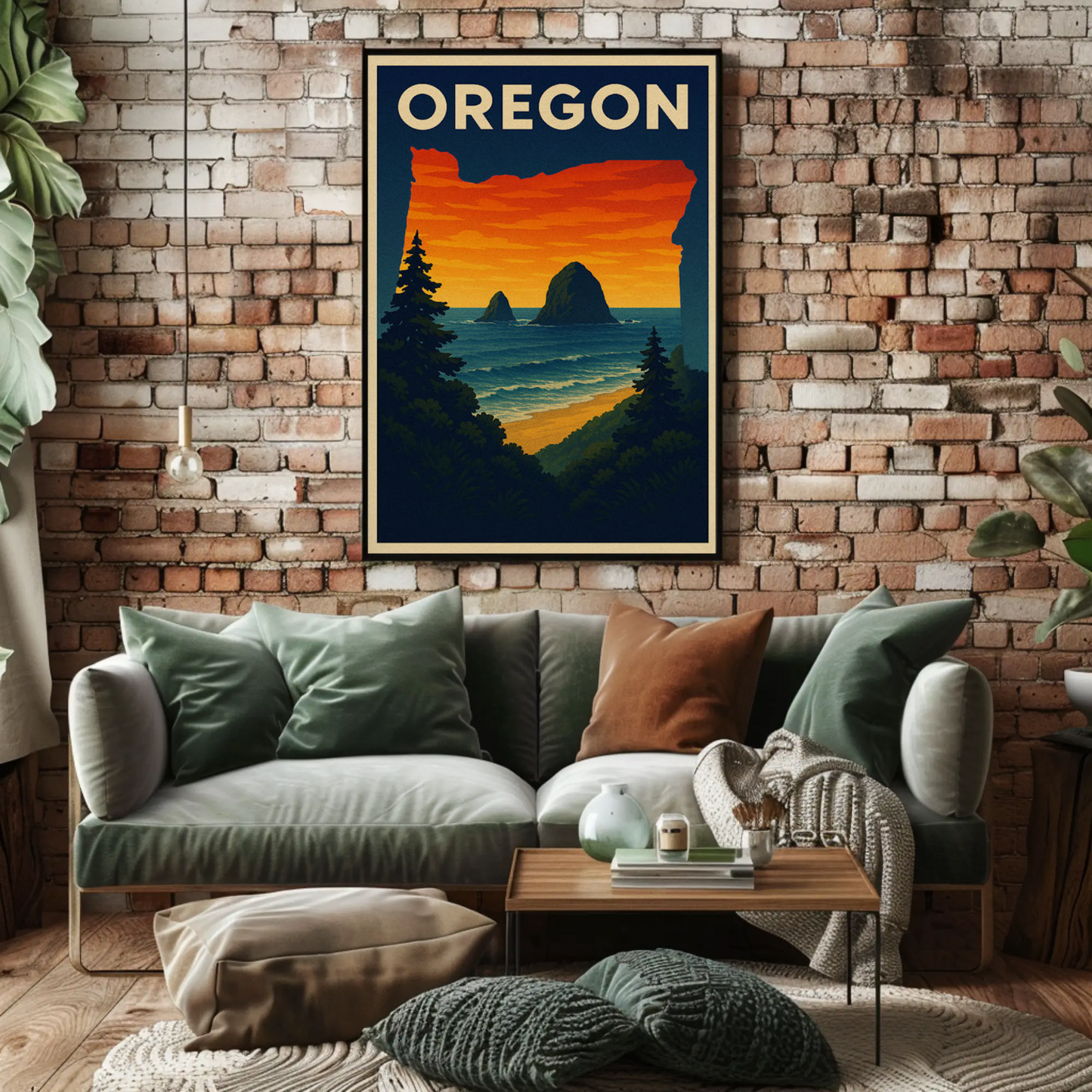 Oregon Coastal View Sunset Forest Travel Poster