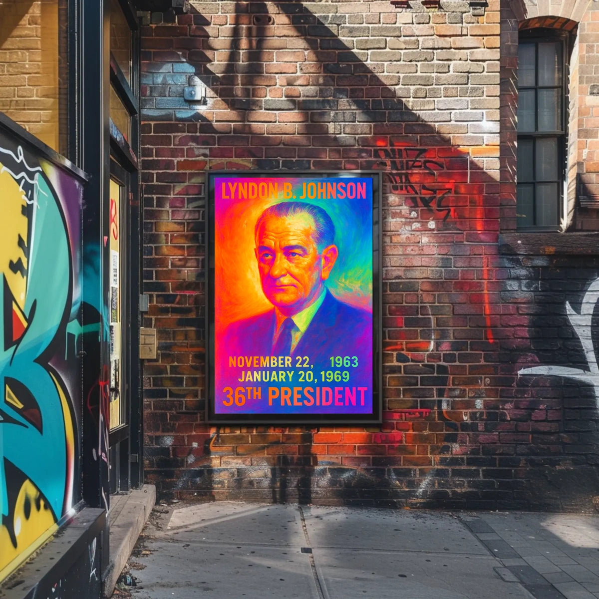 Lyndon B. Johnson 36th President of the United States Neon Gradient Overlay Poster