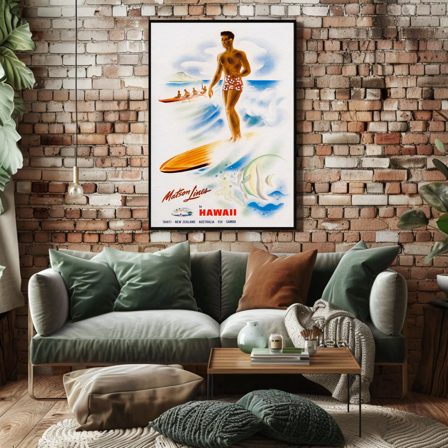 Hawaii Surfer Matson Lines Tropical Travel Poster