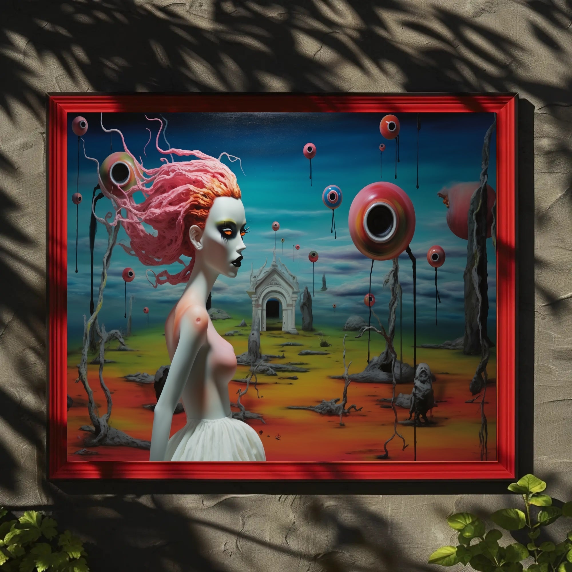 Surreal Dreamscape with Pink-Haired Figure Fantasy Poster