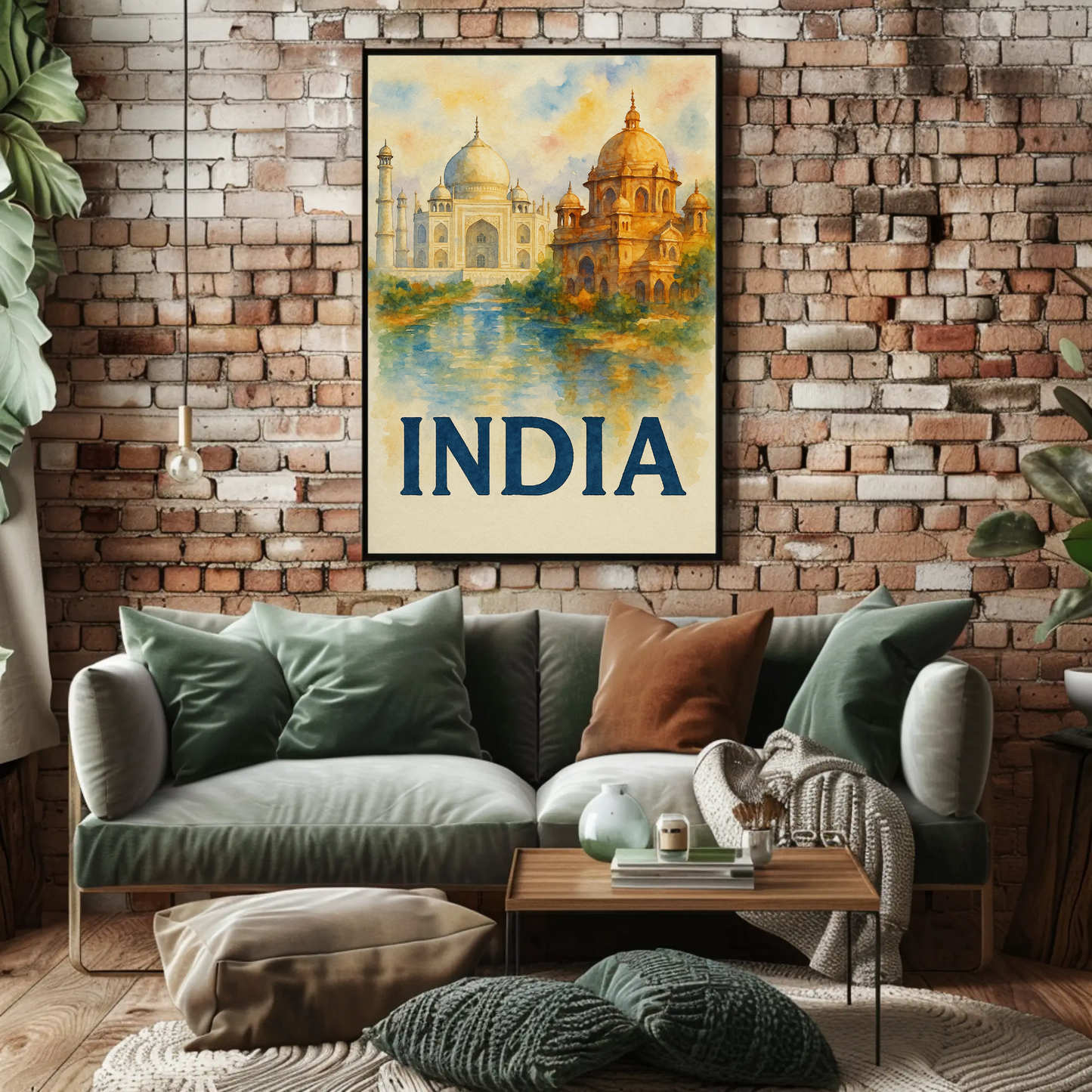 India Taj Mahal Watercolor Palace Reflection Travel Poster