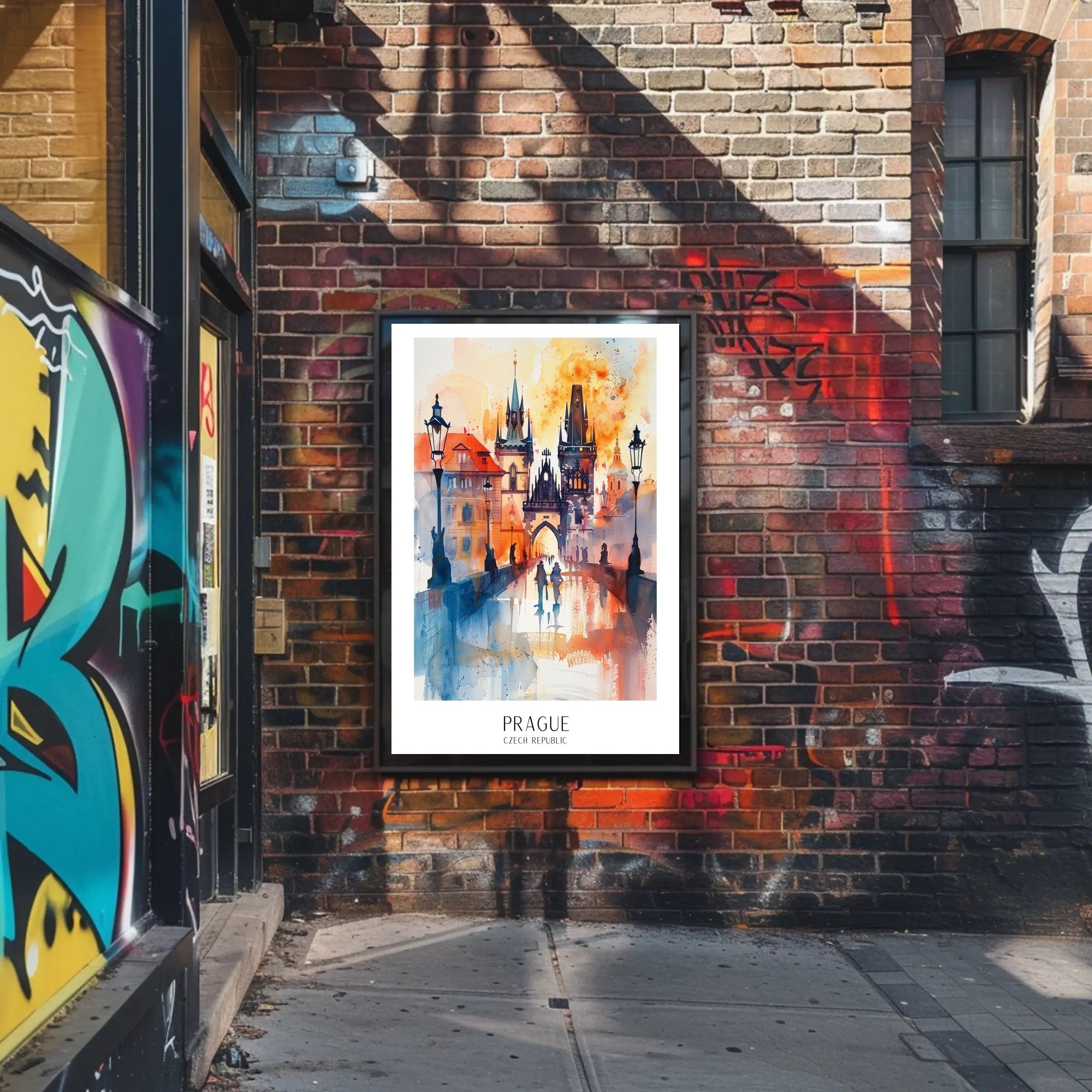 Prague Dreamscape Watercolor Urban or Cityscape Poster PosterGoat