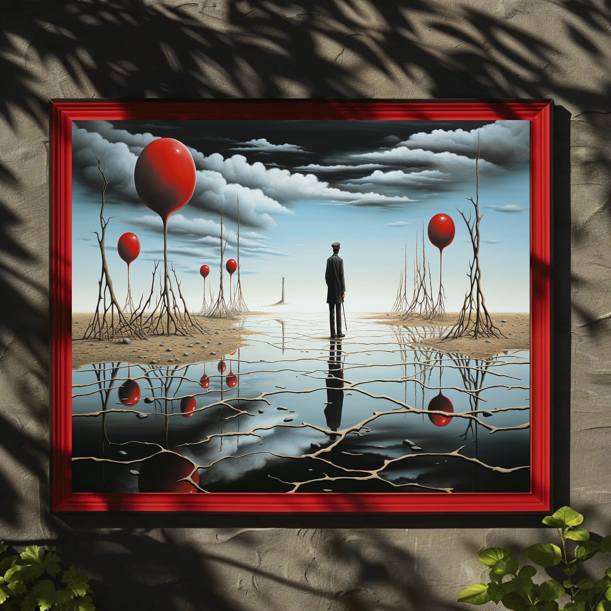 Enigmatic Reflection: Surreal Landscape with Timeless Figure Poster