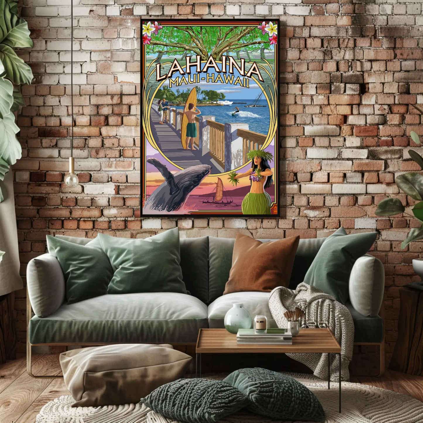 Lahaina Maui Hawaii Surfboard Whale Travel Poster
