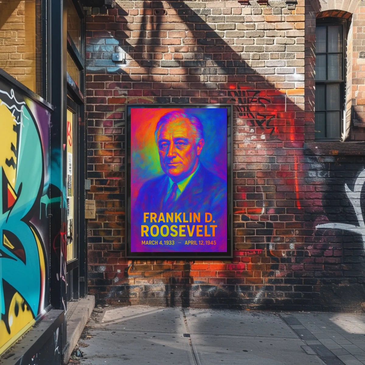 Franklin D. Roosevelt 32nd President of the United States Neon Gradient Overlay Poster